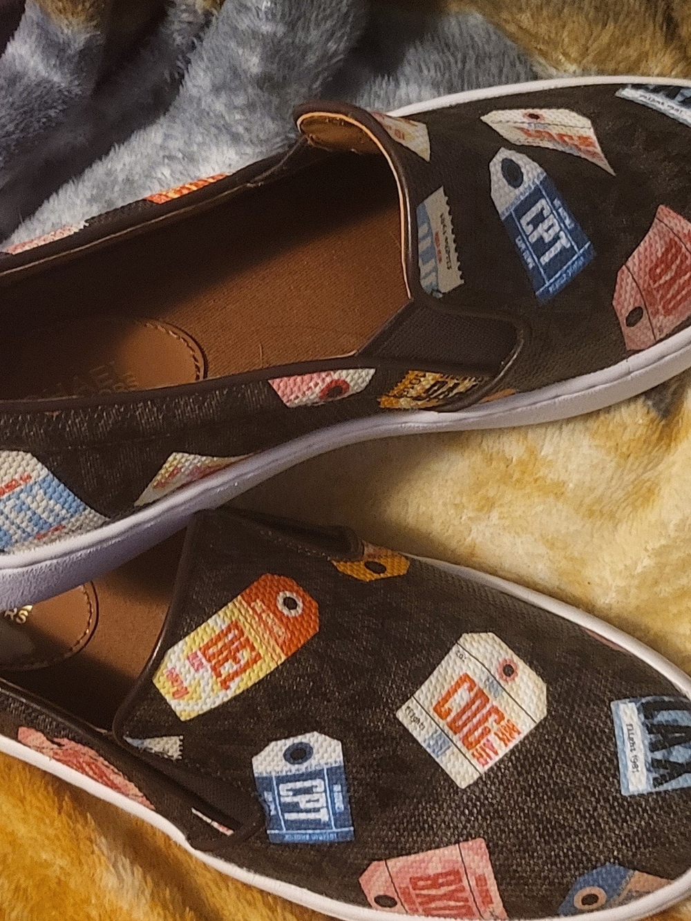 Michael Kors Black Slip-On Loafers with Multicolor Tag Print